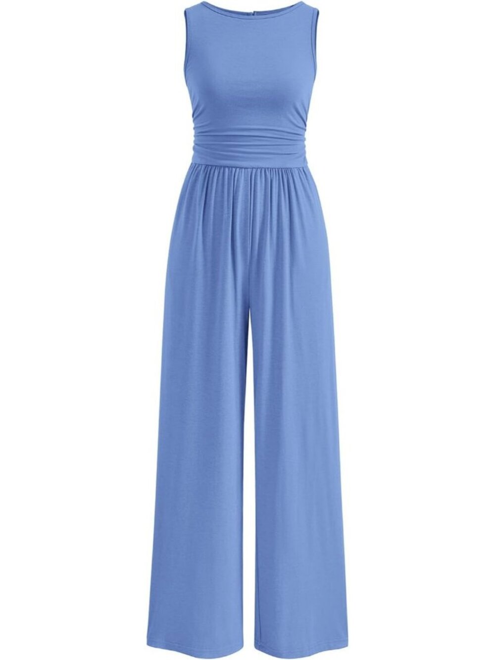 Women's Jumpsuits Light Blue Crewneck Casual Sleeveless Outfit Wide Leg Rompers